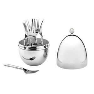 Ricci Argentieri Mini-Elliptical Stainless Steel Domed Egg 6pc. Appetizer Fork Set