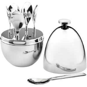 Ricci Argentieri Mini-Elliptical Stainless Domed Egg 6pc. Appetizer Spoon Set