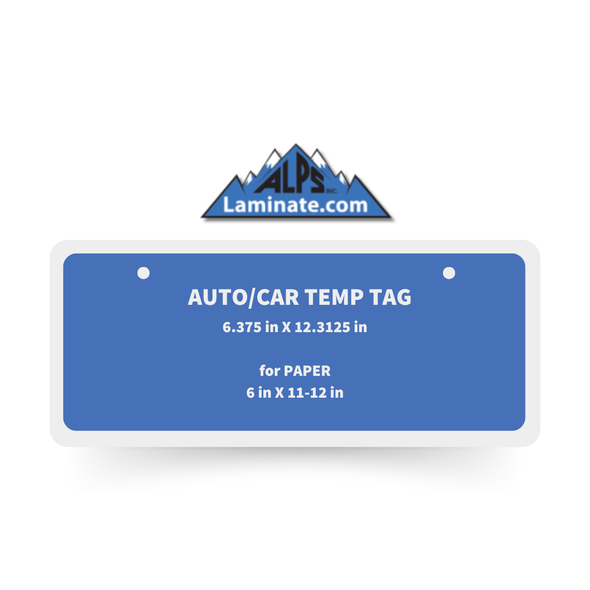 Temp auto tag 6.375" x 12 5/6" w/2 holes