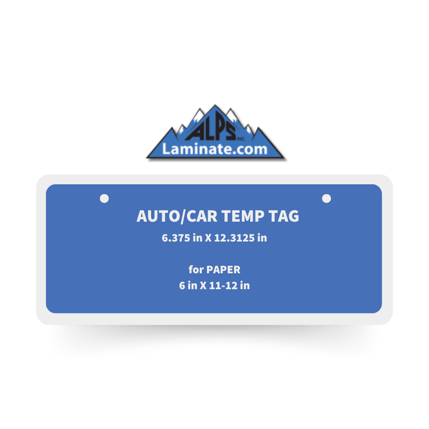 Temp auto tag 6.375" x 12 5/6" w/2 holes