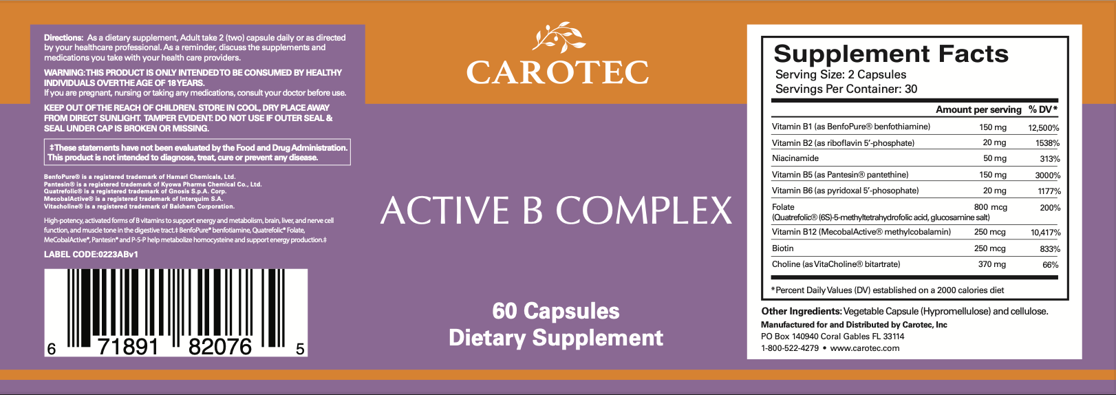 Active B Complex Carotec.Inc.