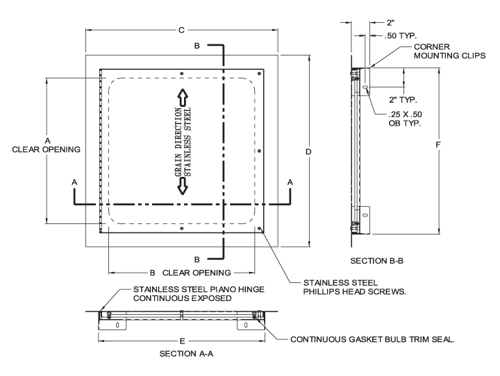 ADWT 24in x 36in, Airtight/Watertight Stainless Door