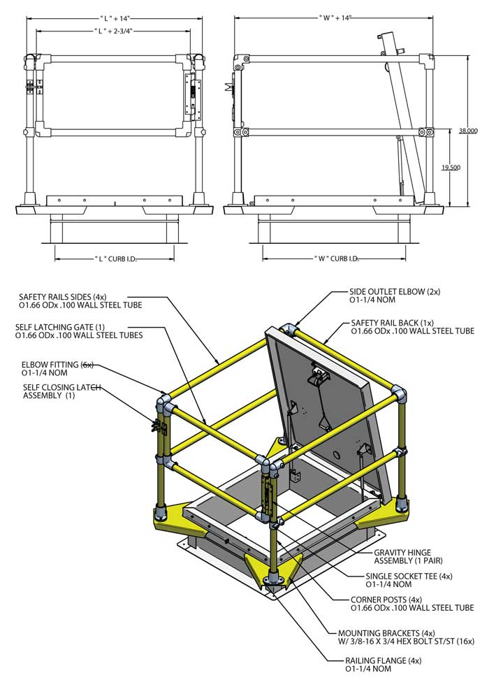 Roof Hatch Safety Rails - Schematic