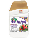 Bonide Fruit Tree Spray Concentrate - 1 Pint, suitable for organic gardening, with a white and tan bottle and a label featuring peaches and berries.