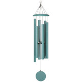 Wind River Chimes Corinthian Bells 44-inch Windchime, teal-colored outdoor decorative wind chime with multiple metal tubes and a large circular bottom clapper. Wind River Chimes Corinthian Bells 44-inch Windchime, teal-colored outdoor decorative wind chime with multiple metal tubes and a large circular bottom clapper.