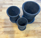 Aged Terra Cotta Round Flower Pot & Saucer Charcoal (AT31&AT32) made by Robert & Stevens Potters here at Twin Oaks Nursery & Supply