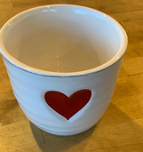 5" Ribbed Pot with Red Heart made by here at Twin Oaks Nursery & Supply