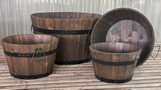 Round Whiskey Barrel Planter - Dark Stain