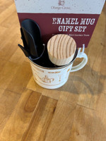 Enamel Mug Gift Set - Pot Tamper & Mini Garden Tools made by Orange Grove here at Twin Oaks Nursery & Supply