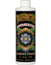 FoxFarm Bush Doctor Boomerang - 1 Pt, plant fertilizer bottle with vibrant colorful label featuring a floral design and branding.