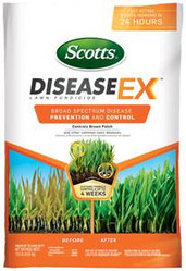 Scotts DiseaseEx Lawn Fungicide -10 lb, package featuring a green and orange label with a lawn illustration and a 'Prevents & Controls Diseases' banner.