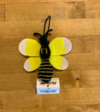 Felt Ornament, colorful bee-shaped plush butterfly with yellow and black wings and striped body, ideal for decoration or as a gift.