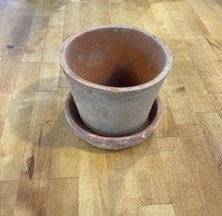 Aged Terra Cotta Round Flower Pot & Saucer (AT03&AT04) made by Robert & Stevens Potters here at Twin Oaks Nursery & Supply