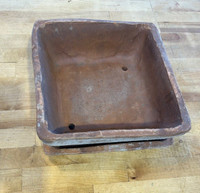 Aged Terra Cotta Square Flower Pot & Saucers (AT05&AT06) made by Robert & Stevens Potters here at Twin Oaks Nursery & Supply