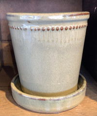 Glazed Flower Pot & Saucer - Large - Gray (PP029&PP033)