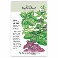 Botanical Interests Basil Seeds, packet with illustrations of green and purple basil plants and USDA Organic label.