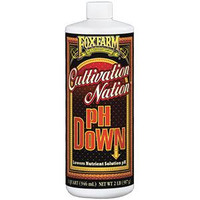 FoxFarm Cultivation Nation pH Down, 1 Qt bottle for adjusting and lowering pH levels in nutrient solutions for better plant growth.