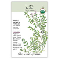 Botanical Interests Thyme Seeds, packet display with illustration of thyme plant and USDA Organic certification logo.