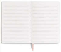 1canoe2 Lined Journal, open notebook with lined pages and pink ribbon bookmark.