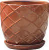 Lattice Crossing Egg Pot w/ Saucer - Sienna Glow made by Ceramo here at Twin Oaks Nursery & Supply