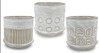 Flying Saucer Cylinder Pot 5.75", white ceramic plant pots with textured geometric designs.
