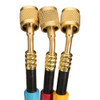 Fieldpiece HR3L 1/4" Low Loss Refrigerant Charging Hoses - Set of 3 closeup of ends