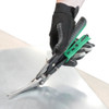Malco AV73 Metal Aviation Snips in hand cutting sheet metal