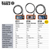Klein Tools ET17 Utility Borescope Camera comparison chart with ET18 and ET19