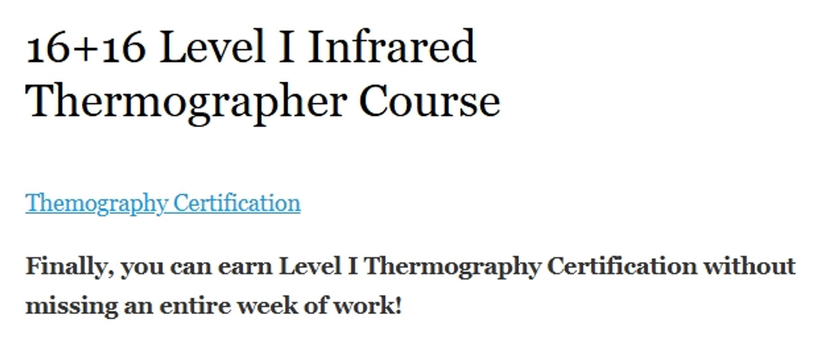 16+16 Level I Infrared Thermographer Course