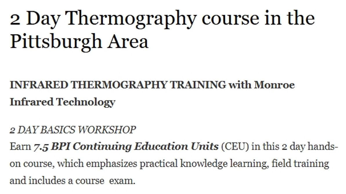 2 Day Thermography course in the Pittsburgh Area