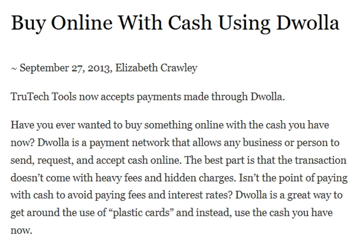 Buy Online With Cash Using Dwolla