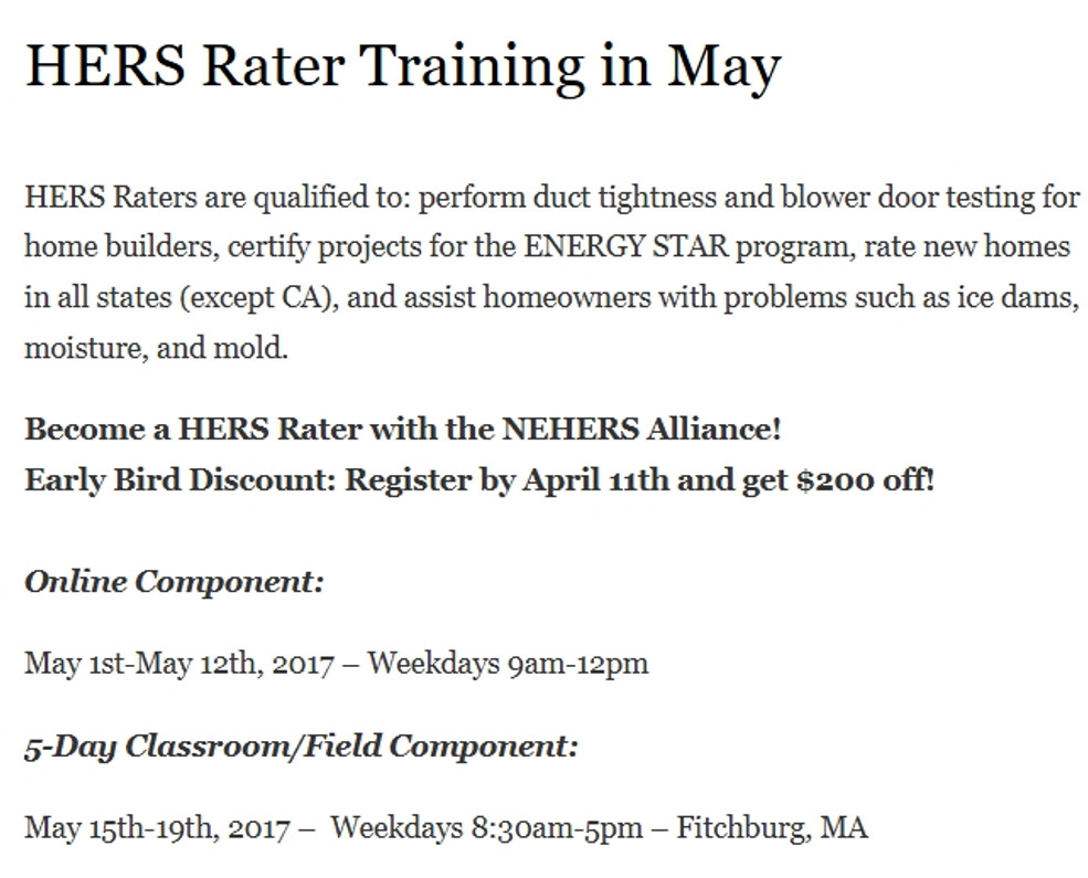 HERS Rater Training in May
