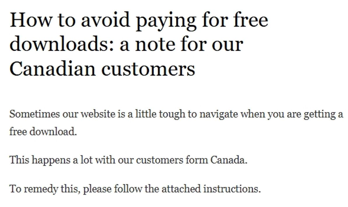 How to avoid paying for free downloads: a note for our Canadian customers