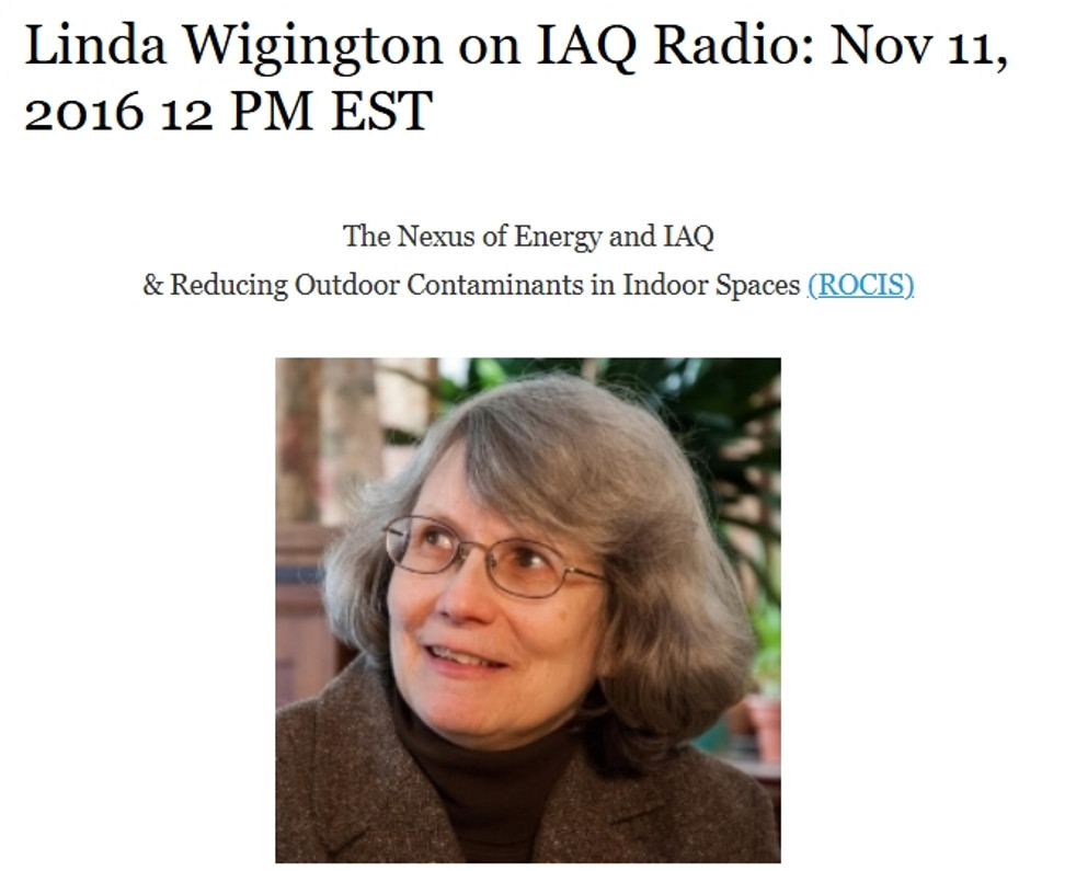 Linda Wigington on IAQ Radio: Nov 11, 2016 12 PM EST