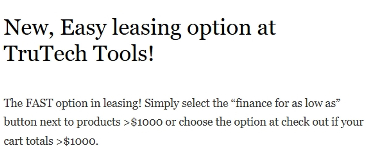 New, Easy leasing option at TruTech Tools!