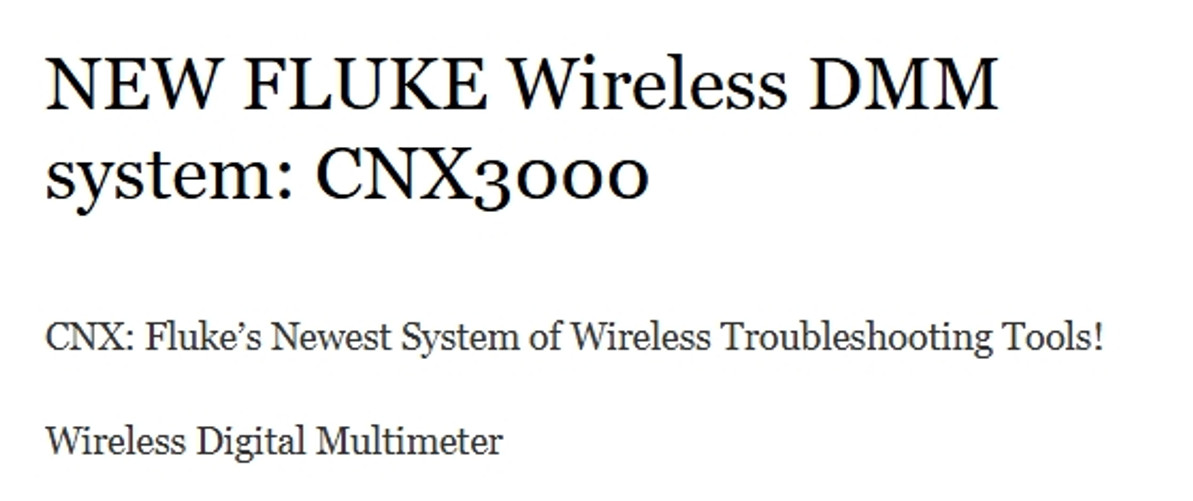 NEW FLUKE Wireless DMM system: CNX3000