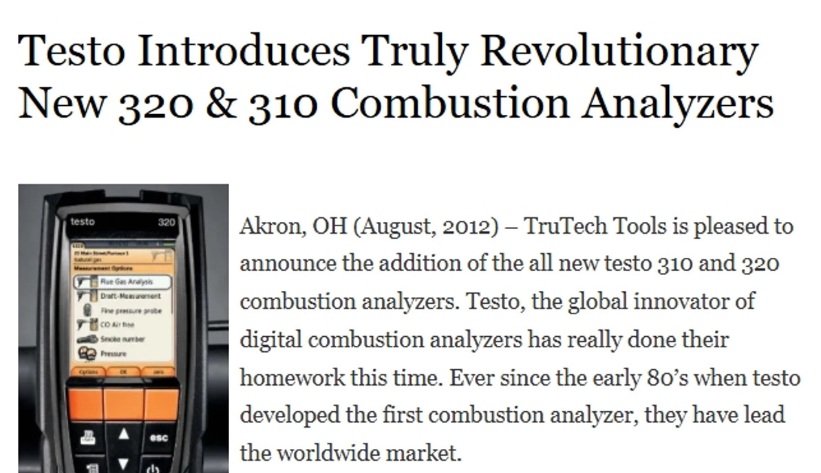 Testo Introduces Truly Revolutionary New 320 & 310 Combustion Analyzers