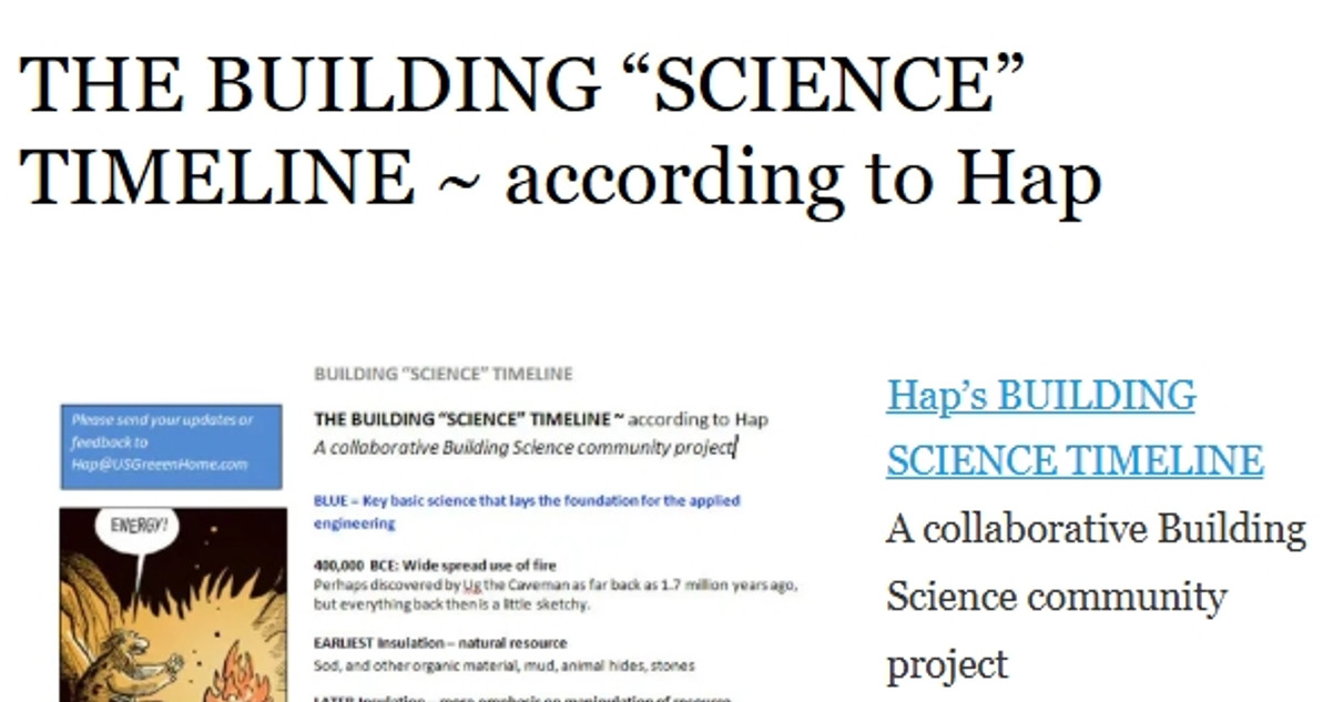 THE BUILDING "SCIENCE" TIMELINE ~ according to Hap