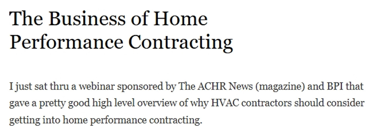 The Business of Home Performance Contracting
