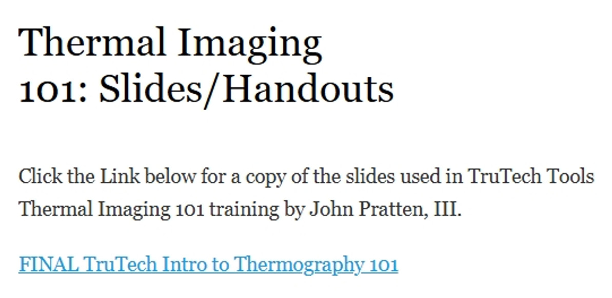 Thermal Imaging 101: Slides/Handouts