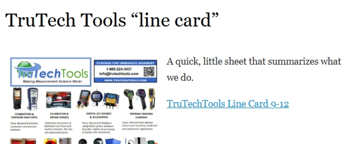 TruTech Tools "line card"