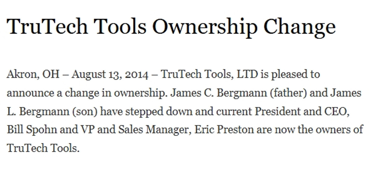TruTech Tools Ownership Change