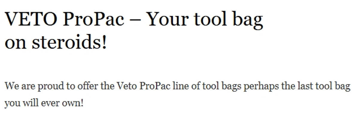 VETO ProPac – Your tool bag on steroids!