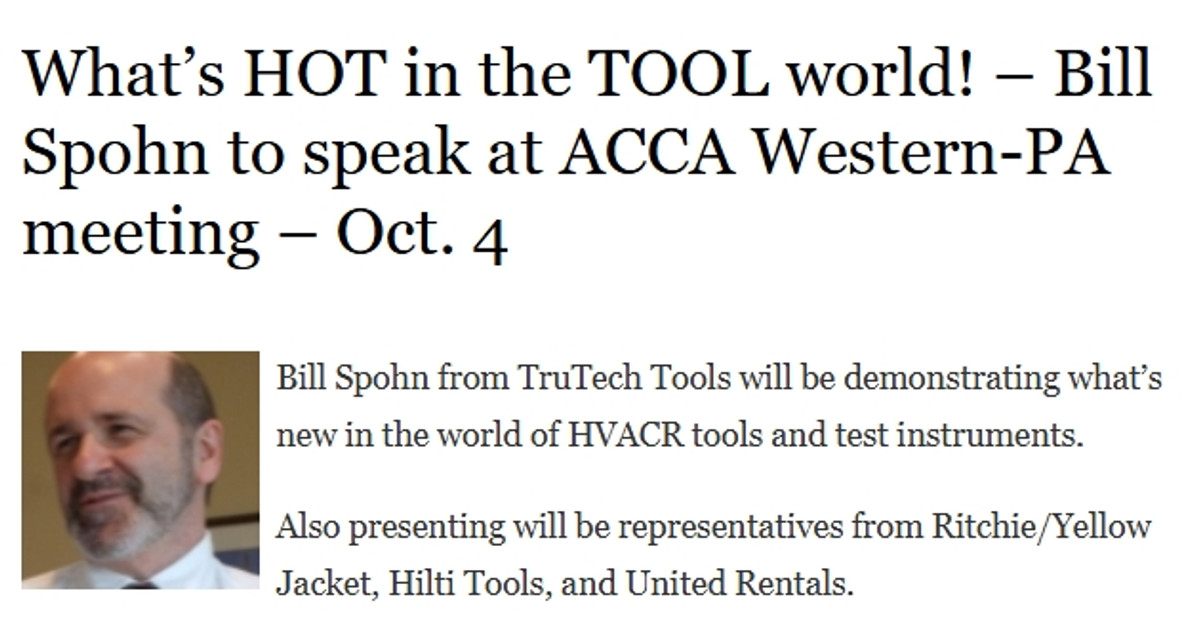 What's HOT in the TOOL world! – Bill Spohn to speak at ACCA Western-PA meeting – Oct. 4