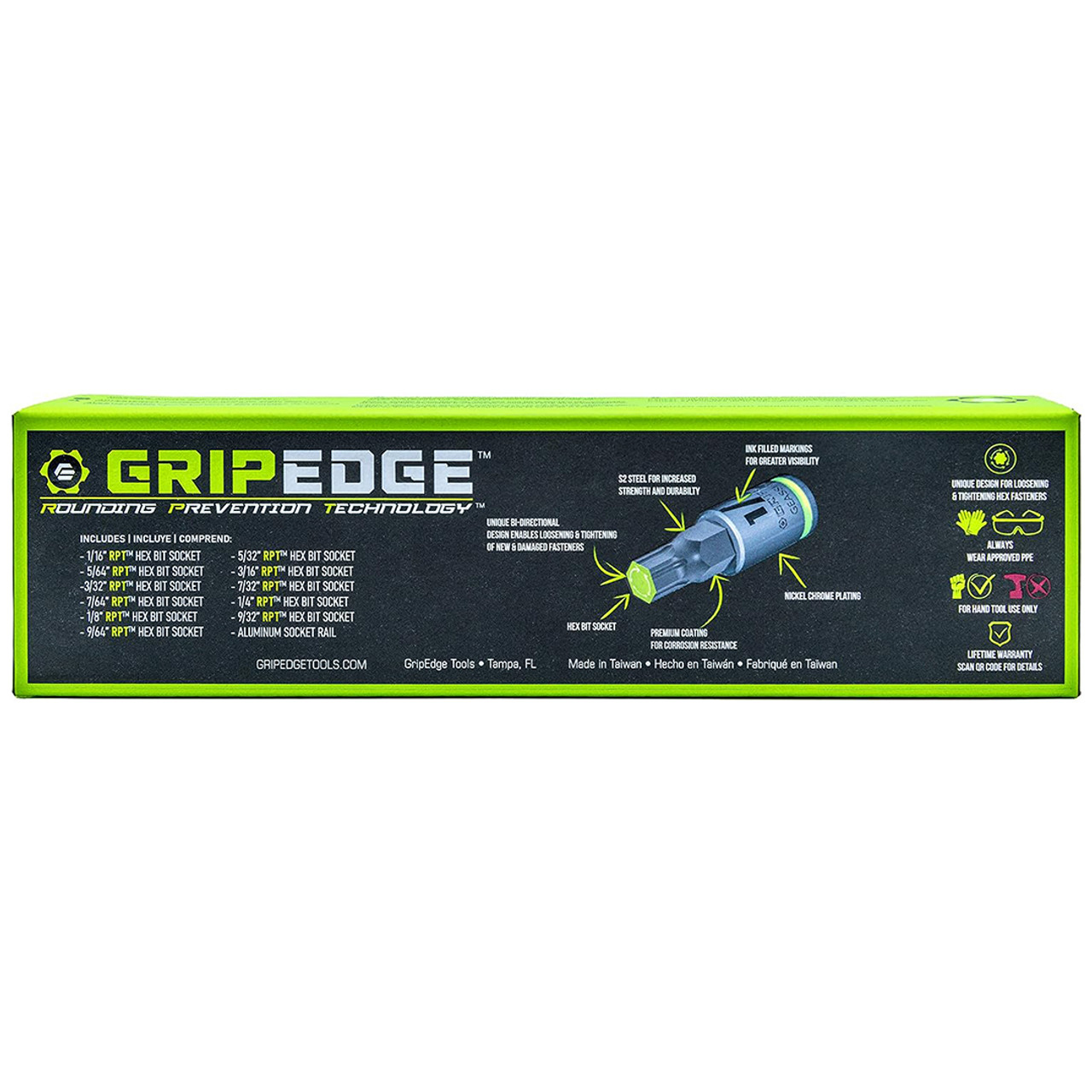 Gripedge GE11ASSHSRPT 1/4 Drive SAE RPT Hex Driver Set - 11-Pieces