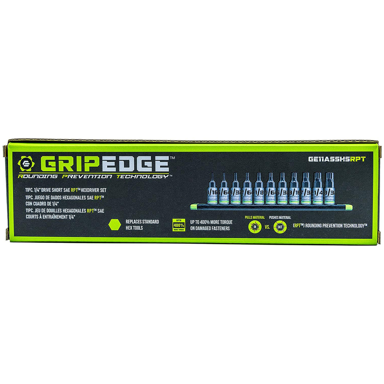GripEdge 11-PC 1/4 SAE RPT Hex Bit Socket Driver Set - TruTech Tools, Ltd.