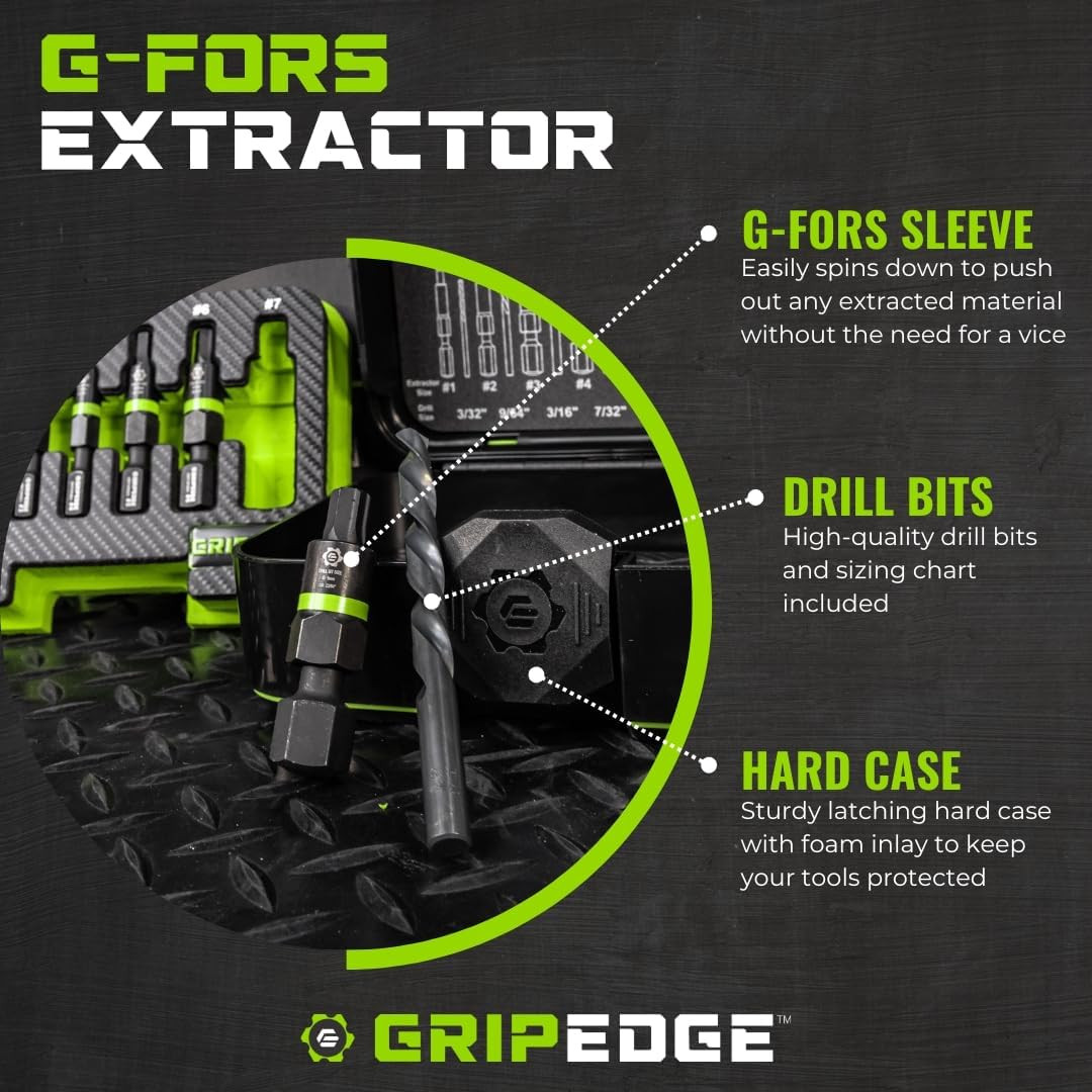 GripEdge G-FORS Broken Bolt Extractor Set - 14PC Foreign Object