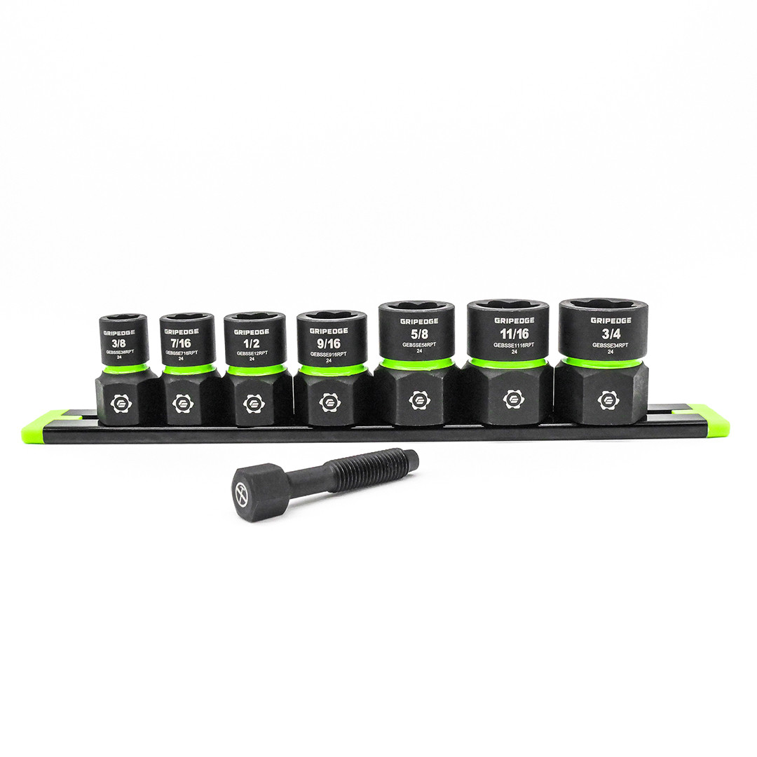 GRIPEDGE Tools | 9-PC - 1/4'' Drive SAE RPT Socket Extractor Set | Sizes 3/16