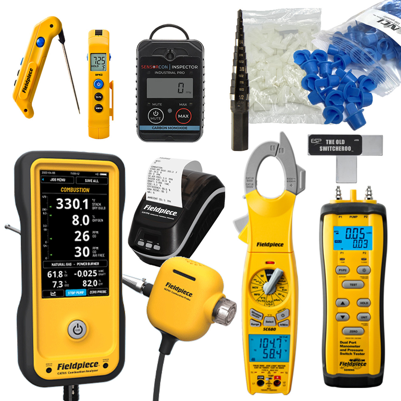 Fieldpiece Complete Combustion Testing Kit including CAT85 Analyzer with Printer, SDMN6