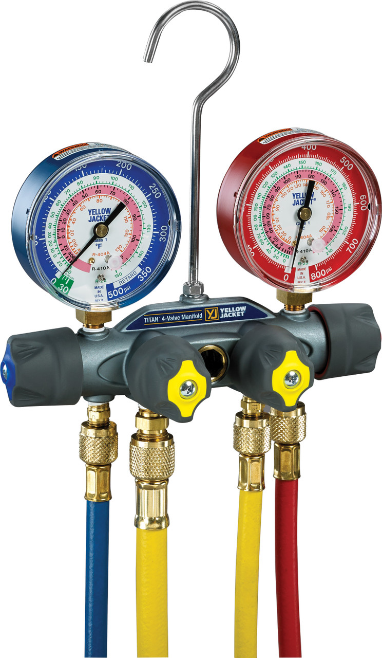 Yellow Jacket 49968 TITAN 4-Valve Test and Charging Manifold 3-1/8